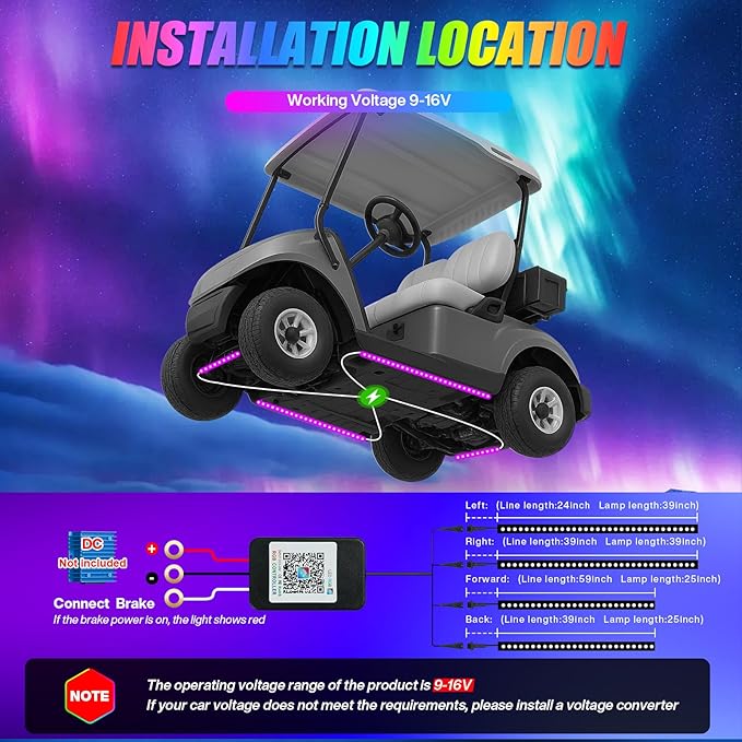 Golf Cart LED Underglow Light Kit, Golf Cart RGB Underbody Light Strip with APP&Remote Control, Multi-Mode, Music Sync, IP68 Waterproof, 9-16V Golf Carts Lighting Strip for Club Car EZGO YAMAHA