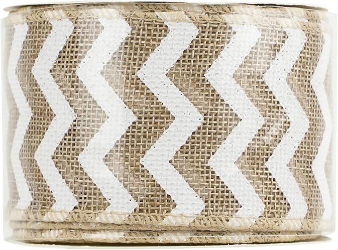 MEEDEE Burlap Ribbon with White Chevron Pattern - Image 9