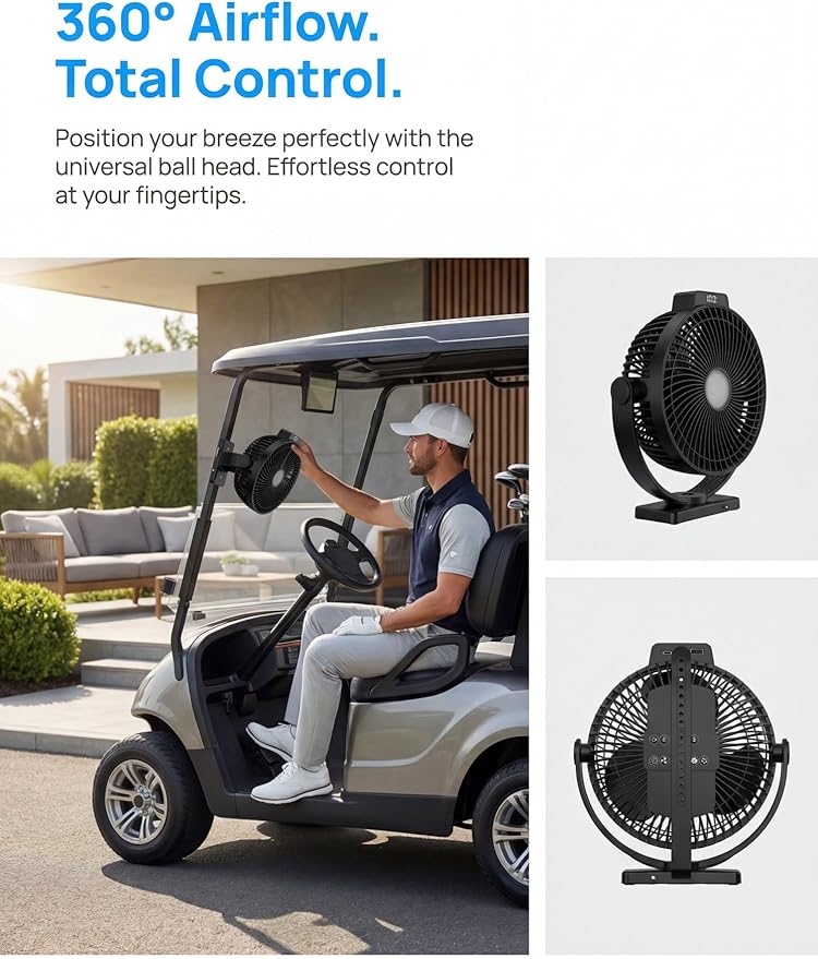 24000mAH Magnetic Golf Cart Fan with Heavy-Duty Strap, 8-inch Battery Operated Fan with Triple-Magnet, Bright Lighting, Compatible with EZGO Club Car Yamaha, Golf Cart Accessories, Golf Gift 2026