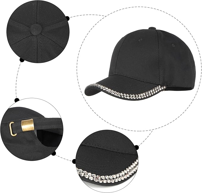 Hoce Fashion Rhinestone Denim Baseball Cap Studded Bling Hat for Women