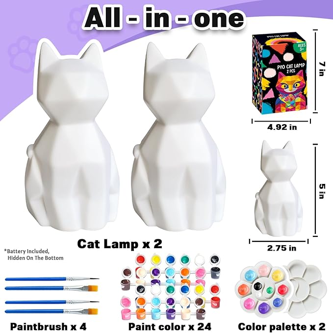 FUNZBO 2pcs Paint Your Own Cat Lamp - Image 2