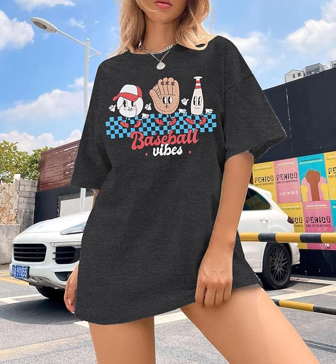 MOUSYA Baseball Shirts Women Oversized Baseball Mom Tshirt Baseball Heart Graphic Tee