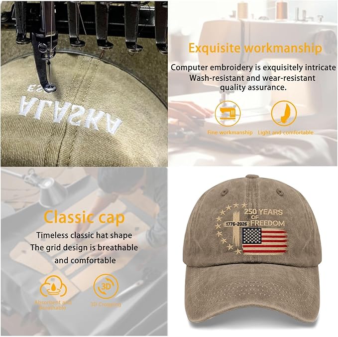 US 250 Years Freedoms 1776-2026 250th Birthday Embroidered Hats Garde Cap for Him