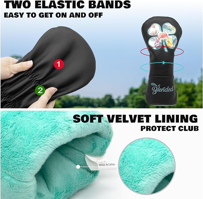 Golf Club Covers White Lucky Clover Golf Head Covers Driver Covers Fariway Wood Headcover Hybrid Covers Leather Golf Headcover with Number Tag for All Brand