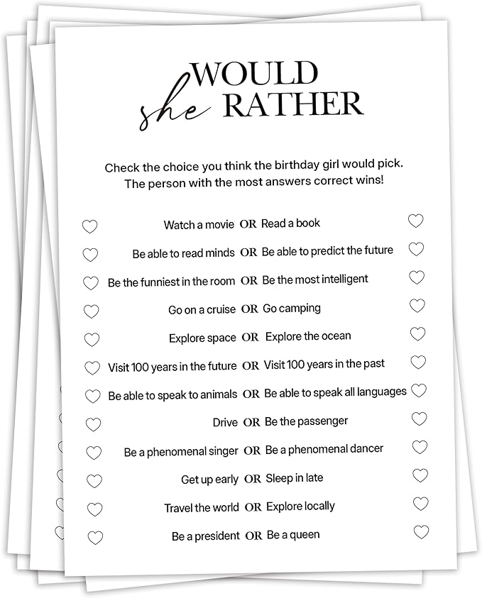 Birthday Party Games, Would She Rather, Fun Birthday Game by sahjzk