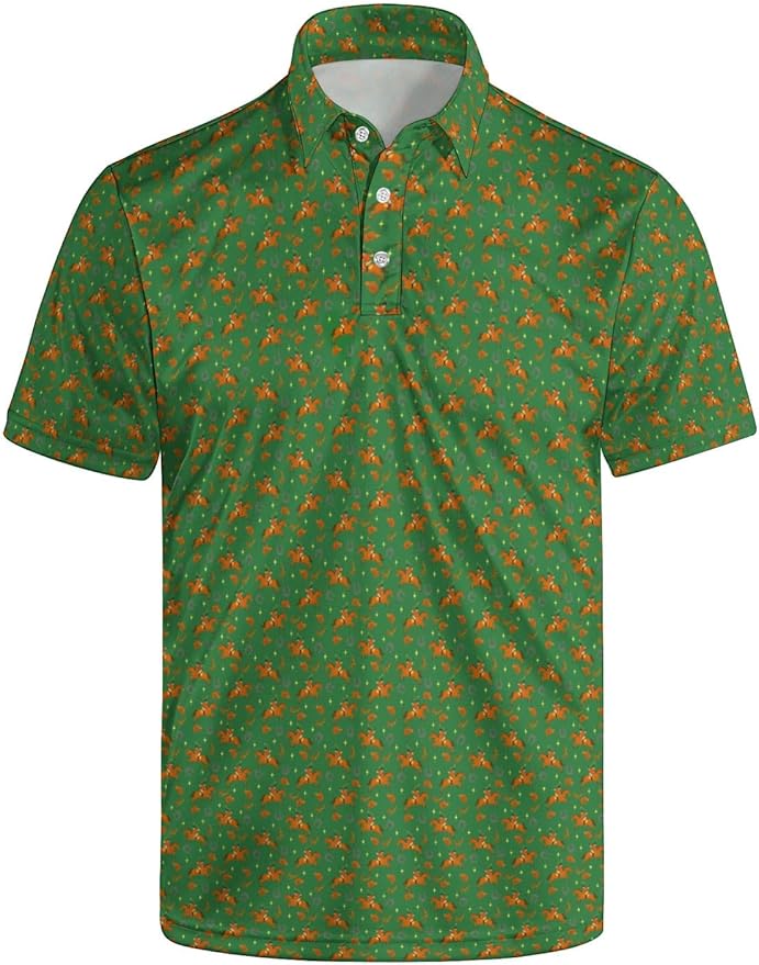 HUURAY Funny Golf Polos for Men Funny Print Short Sleeve Shirts Quick Dry Polo Shirts Hawaiian Shirt Performance Golf Outfits