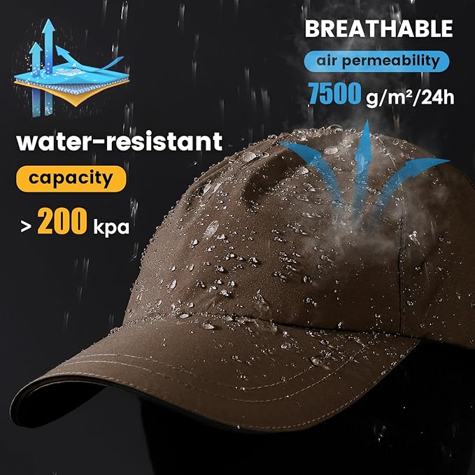 Mens Water-Resistant Baseball Cap Womens Rain Hat Foldable Outdoor Running Sun Fishing hat