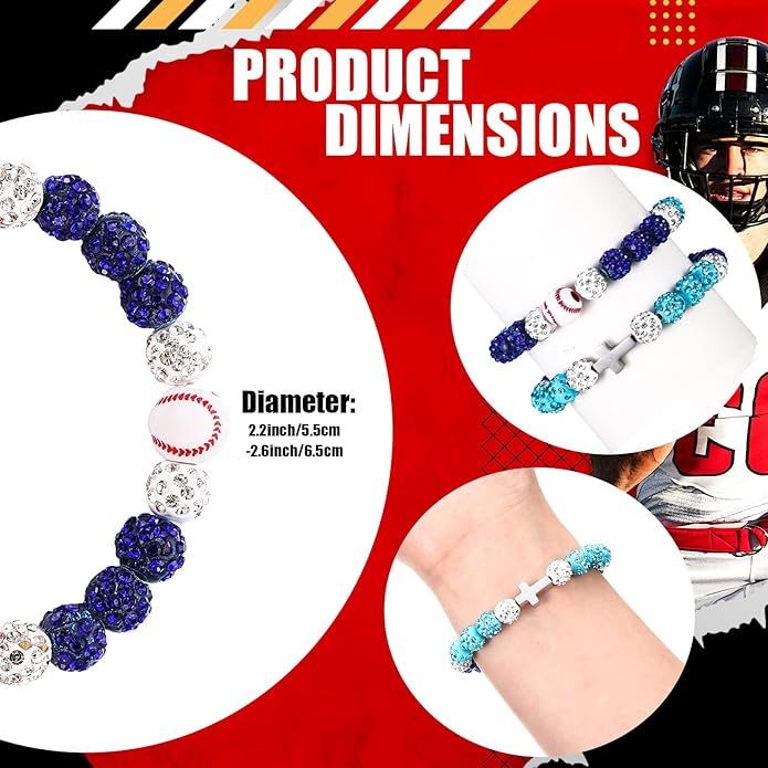 Landical 12 Pcs Baseball Ice Bracelet Beaded Charm Bracelets Cross Accessory Gifts for Baseball Team Party Favors