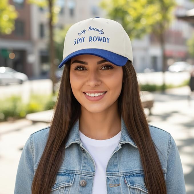 Two-Tone Cotton Baseball Cap with Embroidered Western Sayings - Adjustable Cowboy Style Hat for Men and Women