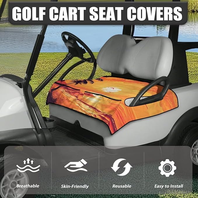 Golf Cart Seat Covers, Universal Golf Cart Seat Towel Blanket with 4 Front Pockets & Nonskid Bottom Fits for Club Car 2 Person Seats Golf Carts