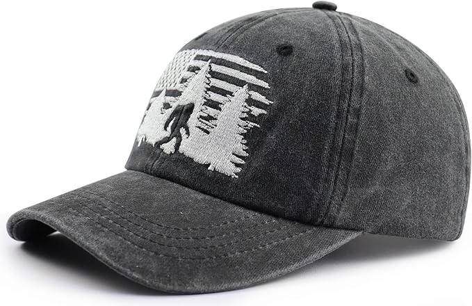 Bigfoot American Flag Hat for Men Women, Funny Adjustable Cotton Big Foot Sasquatch Patriotic Baseball Cap