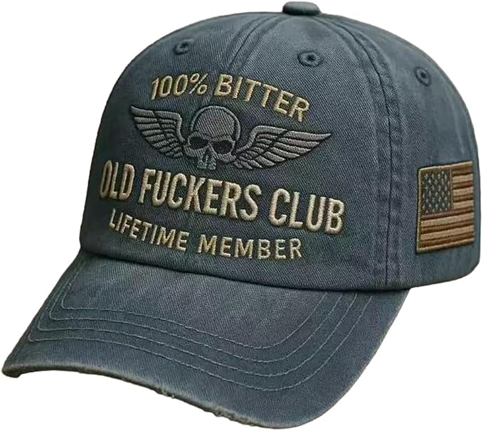 Old Fuckers Club-Vintage Baseball Cap, Hand-Embroidery Adjustable Wash Old Fuckers Club100% Bitter Lifetime Member Hat