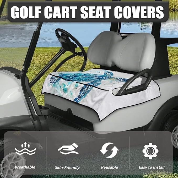 Golf Cart Seat Covers, Universal Golf Cart Seat Towel Blanket with 4 Front Pockets & Nonskid Bottom Fits for Club Car 2 Person Seats Golf Carts