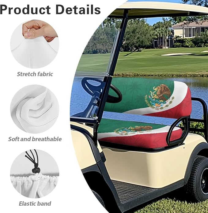 Yewatlles Golf Cart Seat Covers, Blanket for Golf Cart, Universal Golf Cart Seat Towel Fits Golf Car, Club Car, More Golf Carts Retro Mexican Flag