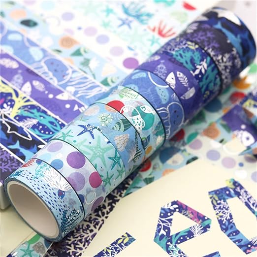 Blue Ocean Washi Tape Set 10 Rolls Bronzing Sea Decorative Masking Tapes - Image 4