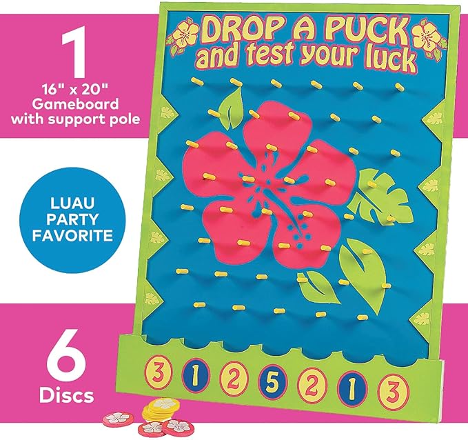 Fun Express 16" x 20" Tropical Luau Multicolor Wood Tabletop Disc Drop Game - Image 5
