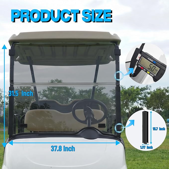 Golf Cart Windshield 3/16"(5MM) Thick Replacement for EZGO RXV 2008-up Foldable Tinted Upgrade Thick Acrylic Impact Resistant Shatterproof Anti-UV with Mounting Hardware