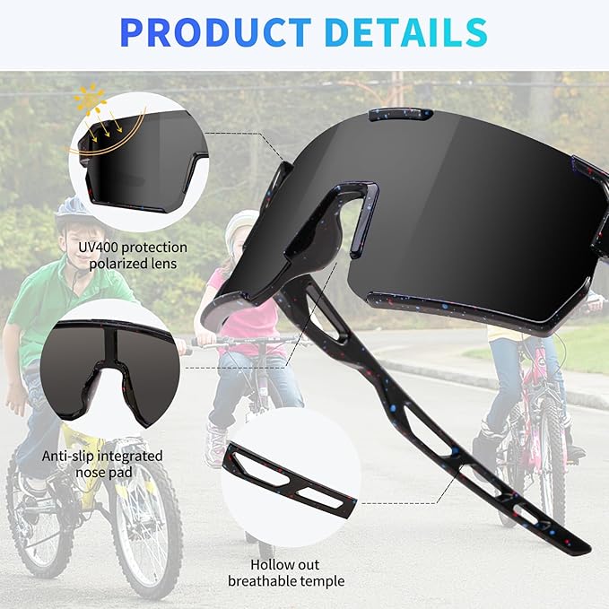 YDAOWKN Kids Sunglasses Youth Baseball Sunglasses Boys Girls Softball Cycling UV400 Protection Sports Goggles