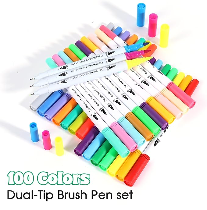 100 Colors Dual Brush Markers for Adult Kids Coloring Books, Water-Based Ink - Image 3