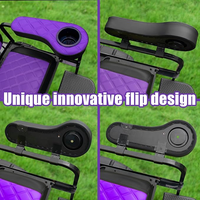 NOKINS Golf Cart Diamond Flip Armrest with Cup Holder, No Drilling Required, Golf Cart Folding Hinged Armrest, Inward Mount, for Club Car EzGo Yamaha Back Seat Kit