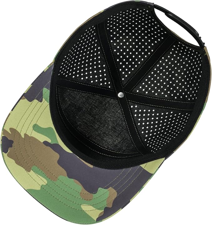 FEINION Men Flat Brim Adjustable Performance Hat Snapback Laser Perforated Baseball Cap