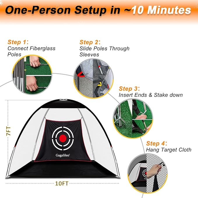 Gagalileo Golf Hitting Net Backyard Driving: 10x7FT Professional Backstop with Silent Velvet Target Portable Practice for Men Dad Complete Sport Set Gift