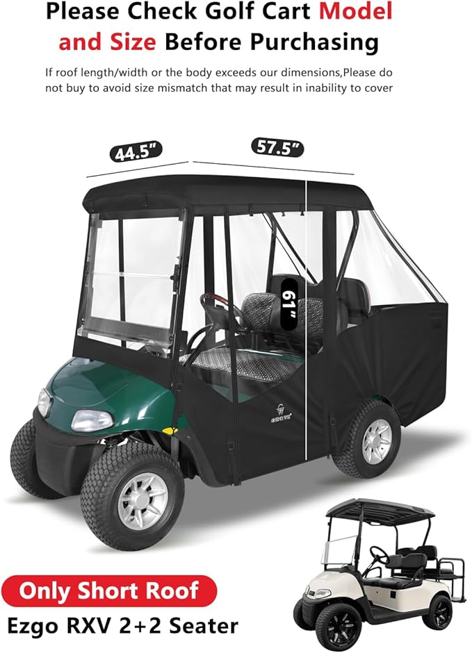 4 Passenger Golf Cart Enclosure for EZGO RXV 2+2 Seater Short Roof, Waterproof 600D Oxford Drivable Rain Cover with Full Roll-Up Clear Windows & Doors