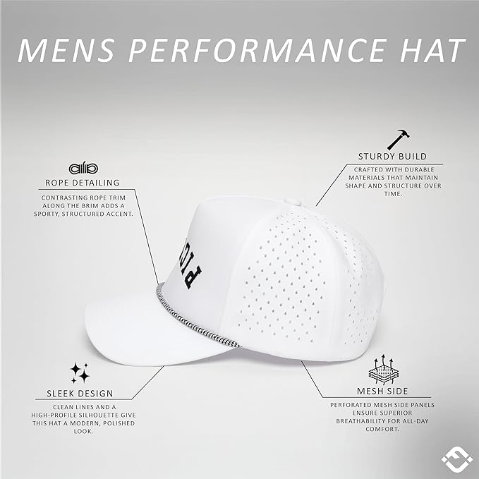 Funky Junque Performance Waterproof Golf Rope Hat – Cool Breathable Workout 5 Panel Snapback Cap for Men