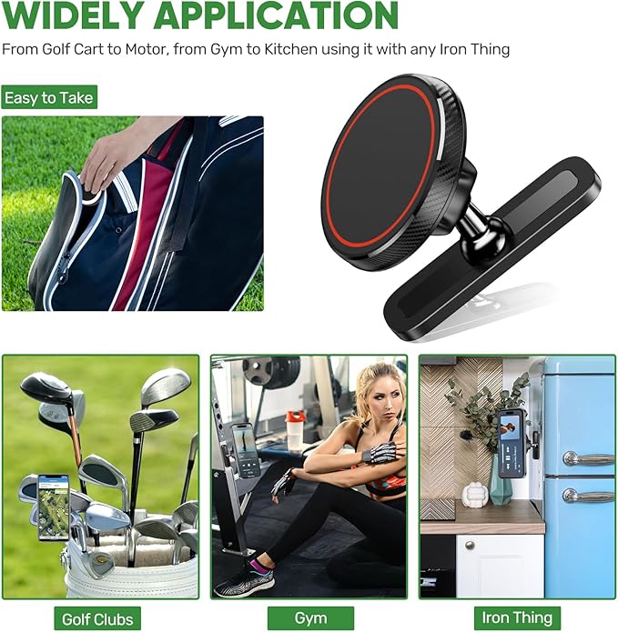 Magnetic Golf Cart Phone Holder, Strong N52 Magnets, Compatible with MagSafe iPhone 12-17, Fits EZGO/Club Car/Yamaha, Golf Gifts for Men Women, Stocking Stuffers Gift, Golf Cart Accessories Essentials