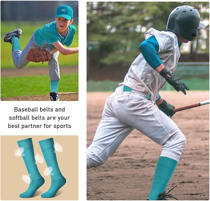 Zhanmai Baseball Belt and Socks Combo, Adjustable Elastic Belt and Softball Socks, Multiple Sizes for Youth Boys Girls, Adult