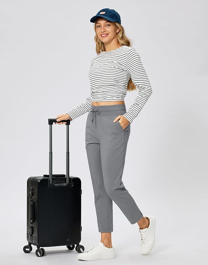 Soothfeel Women's Pants with 4 Pockets 7/8 Stretch High Waisted Sweatpants Travel Athletic Work Golf Pants for Women