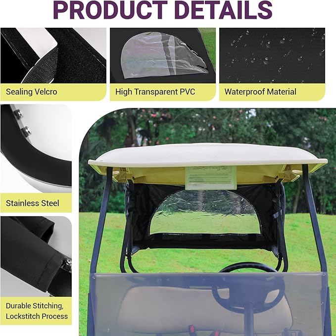 DRIVE UP Golf Cart Rear Bag Rain Cover for Most Yamaha Club Car EZGO Golf Carts, Black/Beige Heavy-Duty Golf Rear Rain Shelter with Bracket Kit