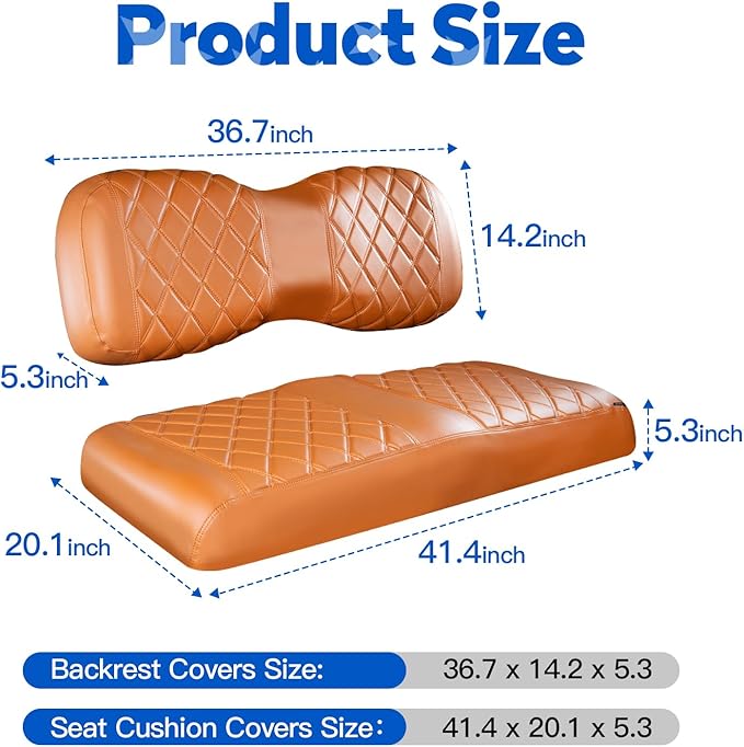 NOKINS Golf Cart Diamond Seat Covers Kit, Fit for Yamaha Drive/Drive 2 OEM Standard Front Seat Cushion, Golf Cart Vinyl Seat Cover, No Nails Required (All Brown)