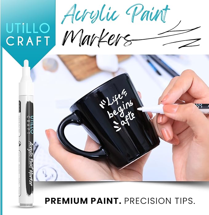 Utillo Craft White+Black Paint Pen Medium Tip Made in Japan | Bold Color+100% - Image 8