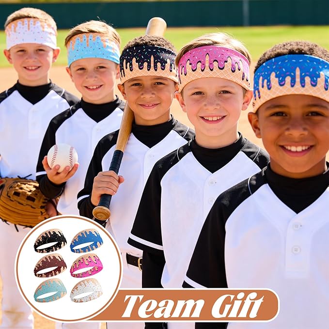 6 Pcs Ice Cream Baseball Headbands, Elastic Polyester Sweatband Multi Color Headbands for Basketball Football Golf Ice Cream Drip Headscarf Baseball Stuff for Men