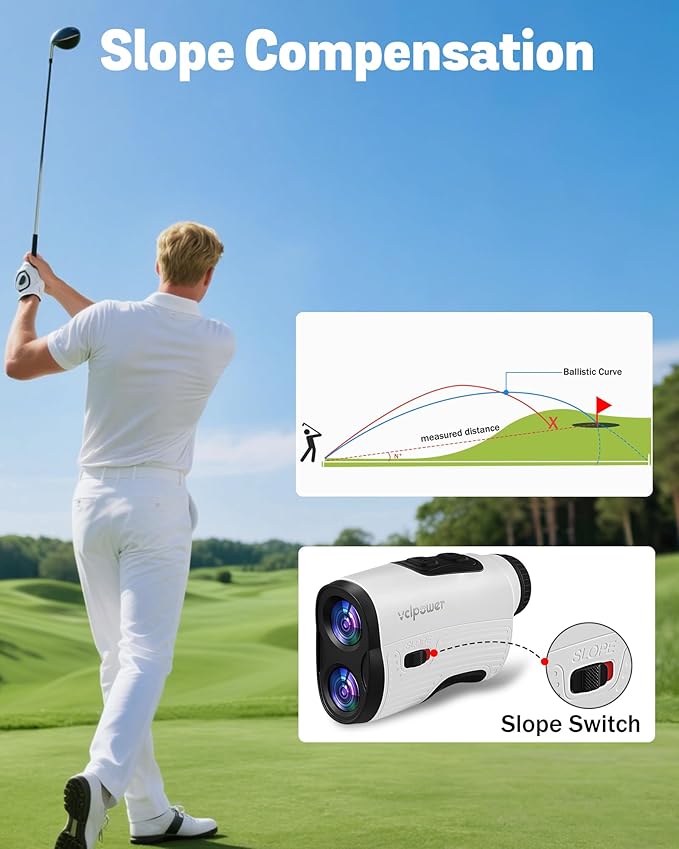 VCLPOWERW Golf Rangefinder with Slope, 1200 Yards Laser Range Finder for Golf & Hunting, 7X Magnification, Flag Lock Vibration, Rechargeable Battery, Magnetic Strip, Waterproof Golf Accessories