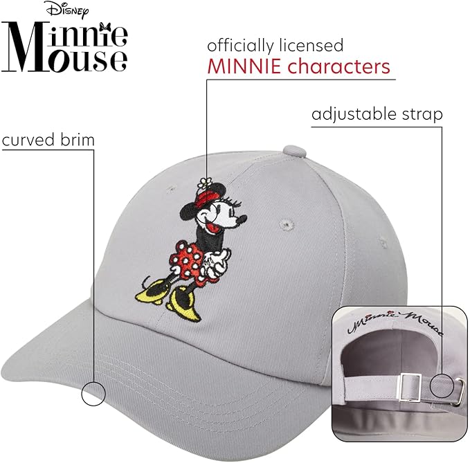 Disney Women's Baseball Cap, Minnie Mouse Adjustable Hat for Adult
