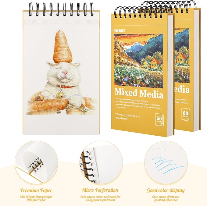 A5 Sketchbook, 2 Pack Mixed Media Sketchbook 120 Sheets Total, 98lb/160g/m² - Image 3