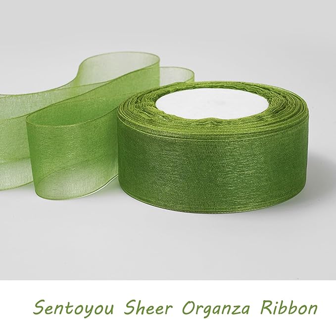 Green Ribbon for Gift Wrapping, 1 inch 50Yard Sage Green Sheer Organza Ribbon - Image 5