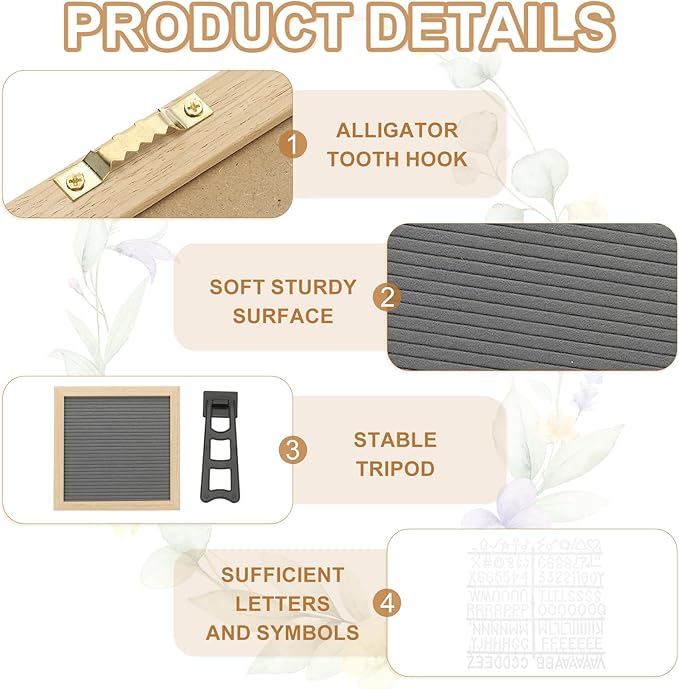 PATIKIL Felt Letter Board, 10x10Inches Gray Wooden Changeable Message Board - Image 3