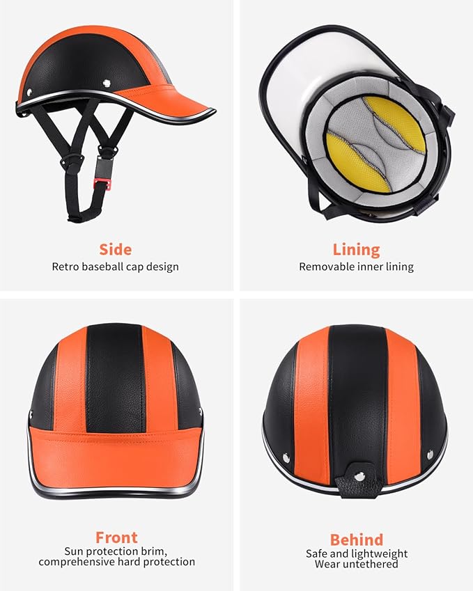 Adult Baseball Cap Helmet - Urban Style for Golf, Low Profile Urban Commute PU Retro Leather Hat for Men & Women