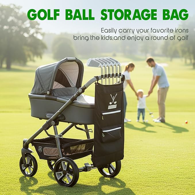 Universal Golf Stroller Attachment,Stroller Golf Bag for 6 Clubs + Putter,Golf Club Holder for Stroller with 3 Storage Pockets,Baby Caddy Golf Bag with Travel Pouch,Perfect Golf Gift for Parents