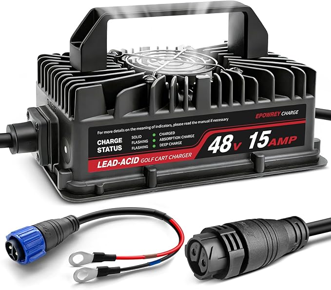 EPOWREY 48 Volt Golf Cart Battery Charger Onboard 15 AMP for EZGO TXT RXV/Club Car/Yamaha with Ring Terminals Plug