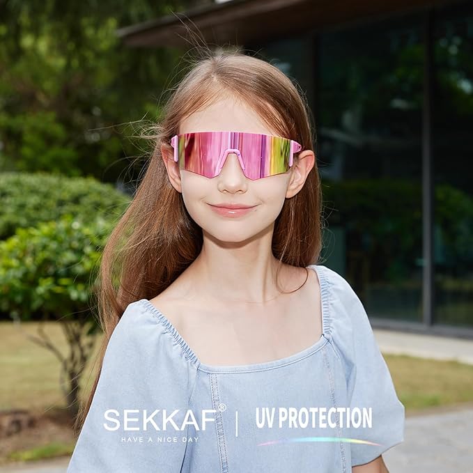 SEKKAF Youth Baseball Sunglasses for Boys Girls Age 6-12 Softball Cycling Sports Sunglasses for Kids Lightweight Frame