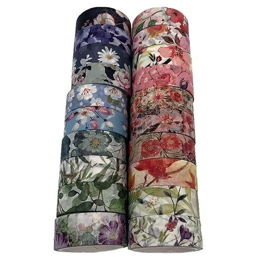 Floral Washi Tape Set 20 Rolls 15mm Wide Flower Decorative Paper Tapes - Image 6