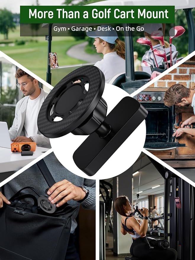 Magnetic Golf Cart Phone Holder Compatible with MagSafe iPhone 12–17, 360° Rotation Strong Magnet Phone Mount, One-Hand Snap-On, 2026 Golf Accessories Essentials Gadgets Fits EZGO, Club Car, Yamaha
