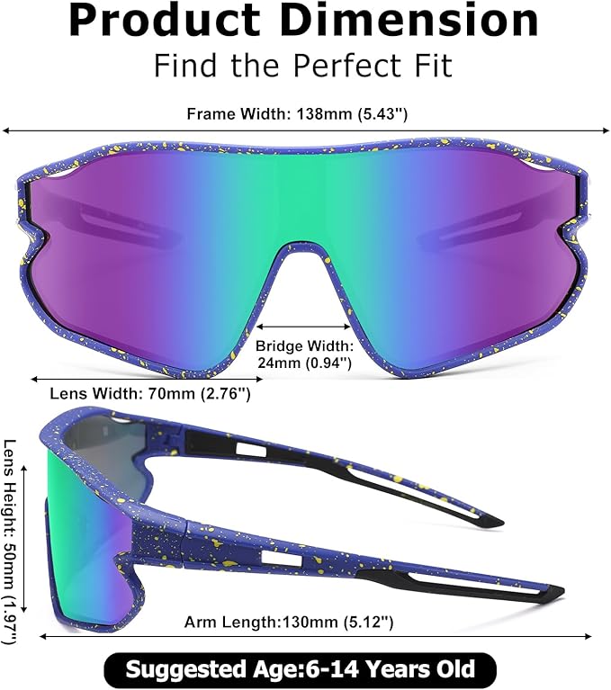 Kids Baseball Sunglasses - Youth Baseball Sunglasses for Boys Girls - Sports Softball Shades Age 6-14