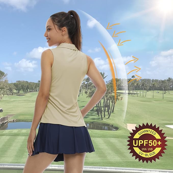 LastFor1 Women's Sleeveless Polo Golf Shirts Quick Dry 50+ UV Protection V-Neck with Collar Lightweight Tennis Tank Tops
