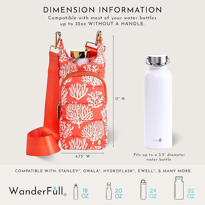 WanderFull® Original HydroBag® Collection, Water Bottle Holder, Gift for Women, Mom, Girlfriend, w/Strap & Phone Pocket, Hands-Free Crossbody Water Bottle Bag