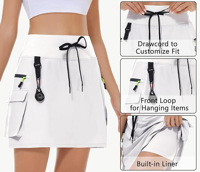MIVEI Skorts for Woman - Hiking Cargo Skorts with Zipper Pockets, High Waisted Quick Dry Golf Workout, Dressy Casual